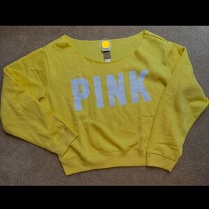 PINK Victoria's Secret Yellow Wide Crew Neck Sweatshirt~one shoulder Sz Xl